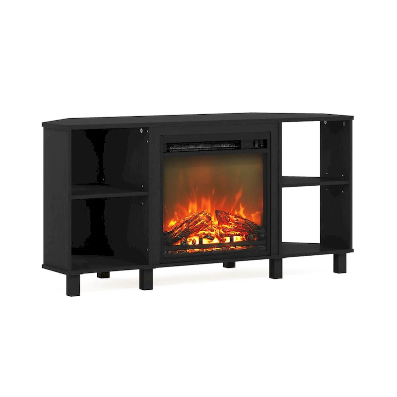 Furinno Jensen Metal Leg Corner Fireplce TV Stand for TV up to 55