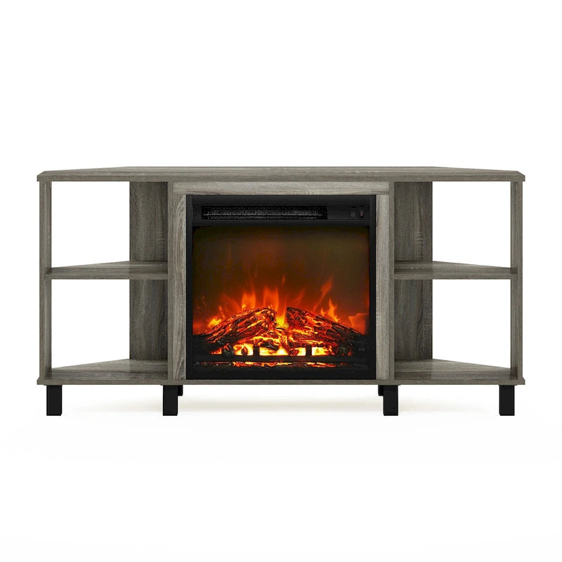 Furinno Jensen Metal Leg Corner Fireplce TV Stand for TV up to 55