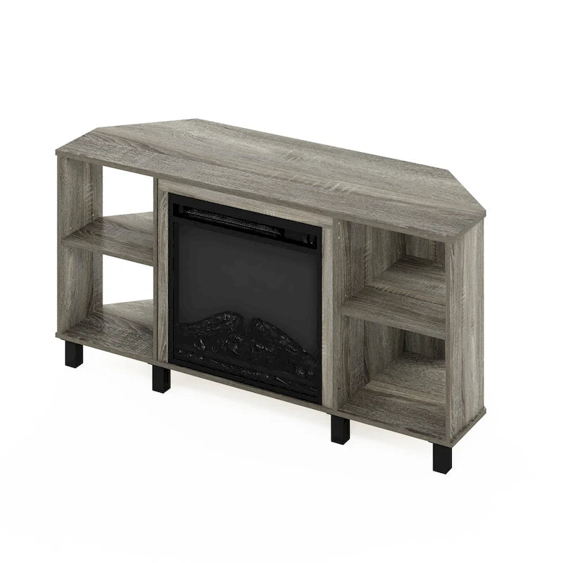Furinno Jensen Metal Leg Corner Fireplce TV Stand for TV up to 55