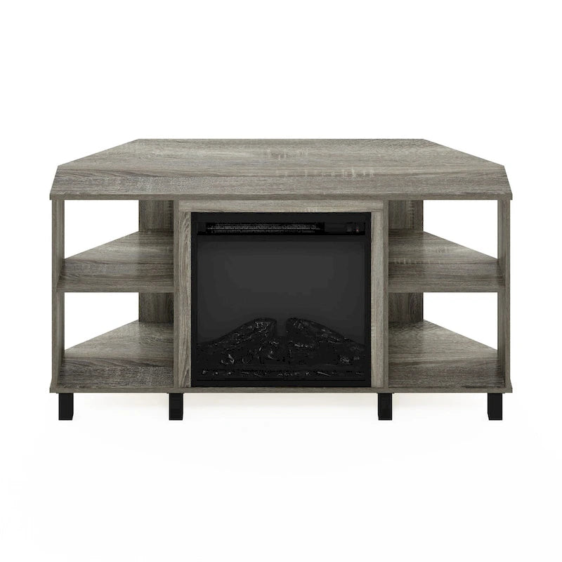 Furinno Jensen Metal Leg Corner Fireplce TV Stand for TV up to 55