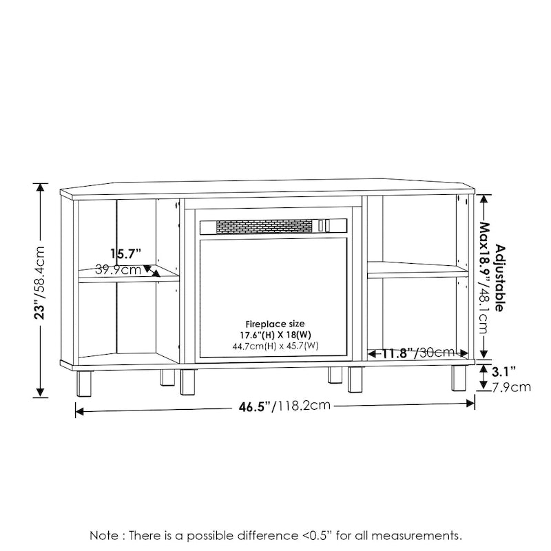 Furinno Jensen Metal Leg Corner Fireplce TV Stand for TV up to 55
