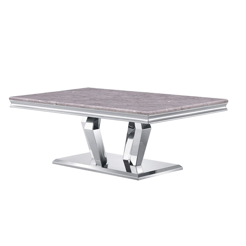 Modern Coffee Table with Stainless Steel Base 48 inches Rectangular Coffee Table with Sturdy Metal Frame for Living Room