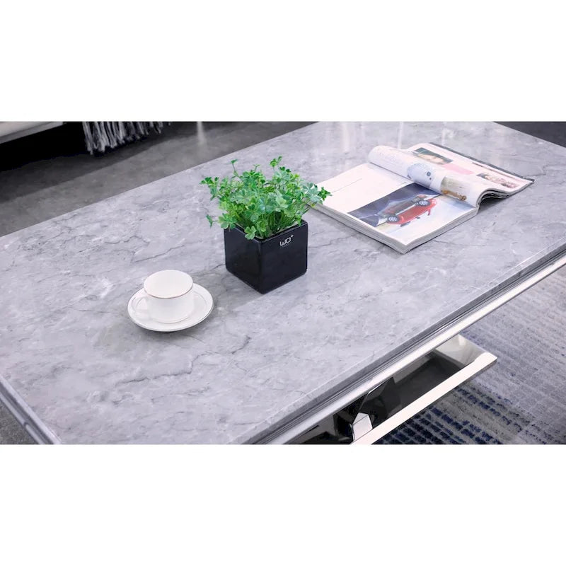Modern Coffee Table with Stainless Steel Base 48 inches Rectangular Coffee Table with Sturdy Metal Frame for Living Room