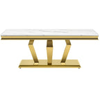 Modern Coffee Table with Stainless Steel Base 48 inches Rectangular Coffee Table with Sturdy Metal Frame for Living Room