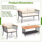 Costway 4 PCS Patio Furniture Set with 2-Tier Coffee Table Acacia Wood Armrests Tabletop