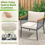 Costway 4 PCS Patio Furniture Set with 2-Tier Coffee Table Acacia Wood Armrests Tabletop