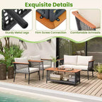 Costway 4 PCS Patio Furniture Set with 2-Tier Coffee Table Acacia Wood Armrests Tabletop