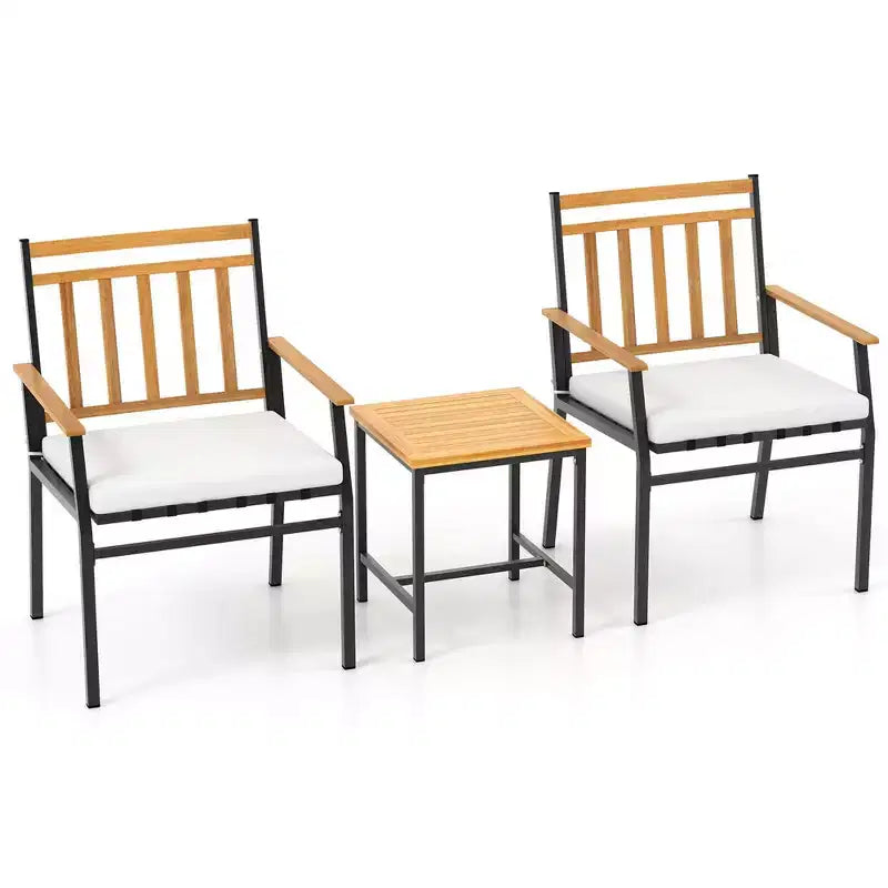 Costway 3 PCS Outdoor Furniture Set with Coffee Table Heavy-Duty Metal Frame for Balcony