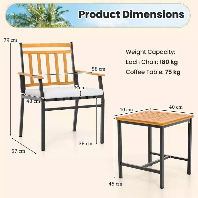 Costway 3 PCS Outdoor Furniture Set with Coffee Table Heavy-Duty Metal Frame for Balcony