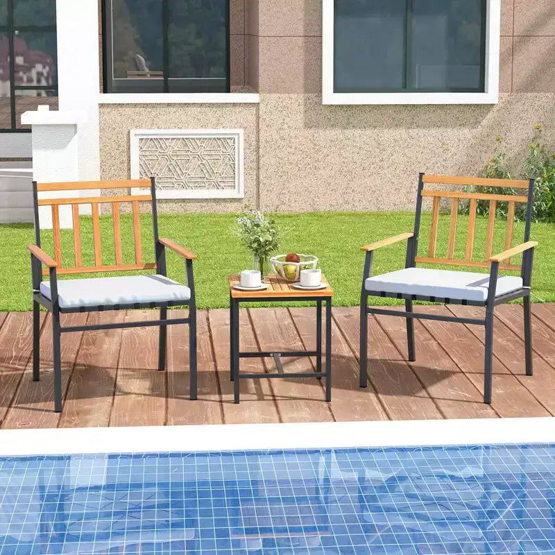 Costway 3 PCS Outdoor Furniture Set with Coffee Table Heavy-Duty Metal Frame for Balcony