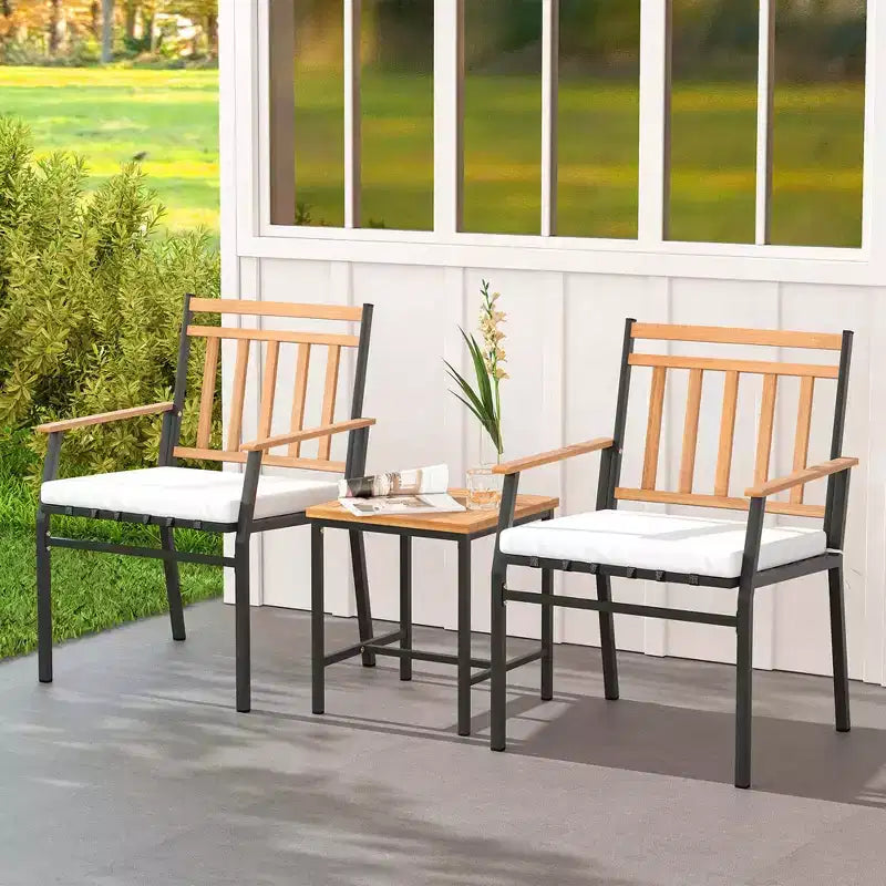Costway 3 PCS Outdoor Furniture Set with Coffee Table Heavy-Duty Metal Frame for Balcony