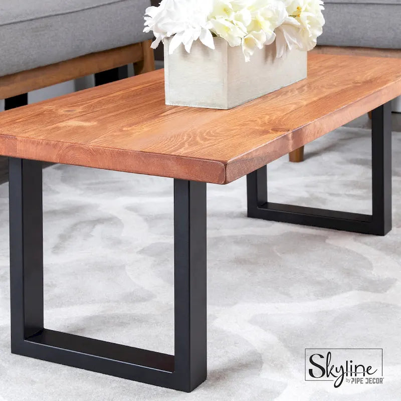 PIPE DECOR Pieds de table de salon carrés modernes en acier noir mat, lot de 2