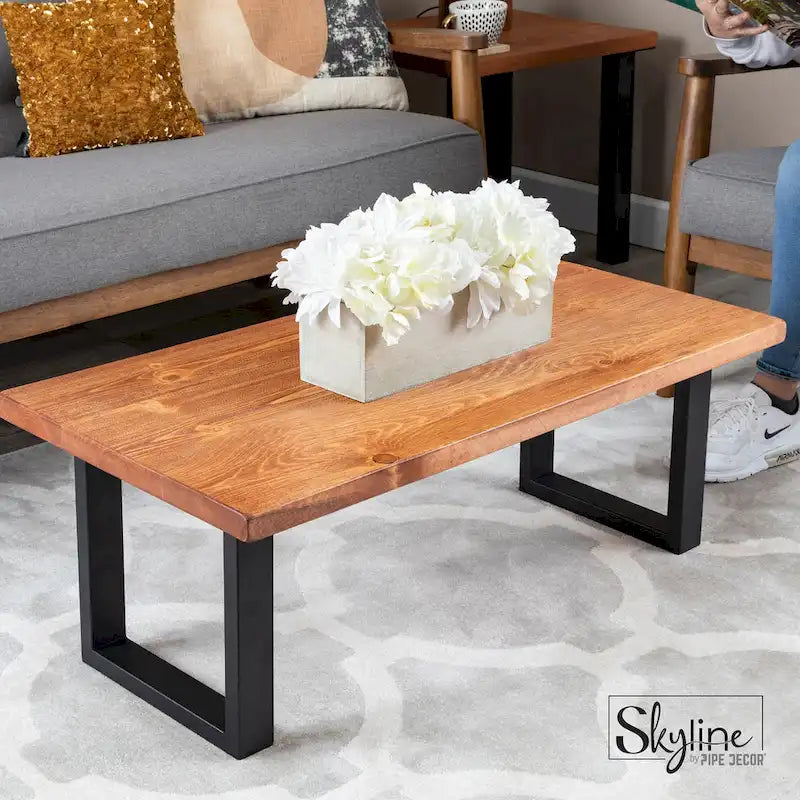 PIPE DECOR Pieds de table de salon carrés modernes en acier noir mat, lot de 2