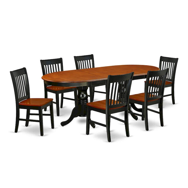 East West Furniture Dining Table Set- an Oval Dining Room Table and Wooden Seat Chairs, Black & Cherry (Pieces Options)