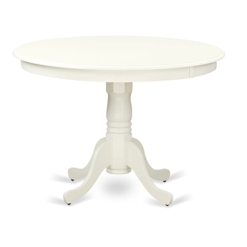 East West Furniture Ensemble de table à manger 3 pièces - une table de cuisine avec piédestal et 2 chaises Parsons en tissu de lin (options de finition)