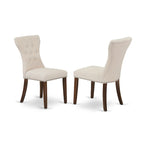 East West Furniture Ensemble de table à manger 3 pièces - une table de cuisine avec piédestal et 2 chaises Parsons en tissu de lin (options de finition)