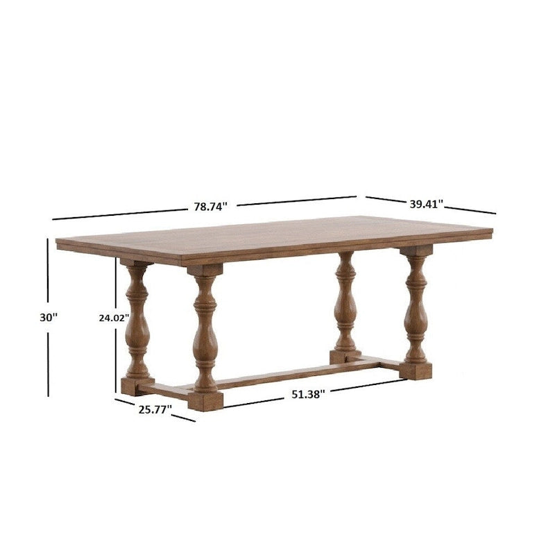 Table à manger en chêne Eleanor de 78 pouces avec piètement tréteau à pieds tournés par iNSPIRE Q Classic