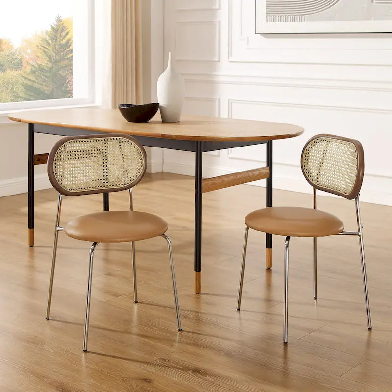 Chaises de salle à manger rembourrées en similicuir et cannage Art Leon (lot de 2)