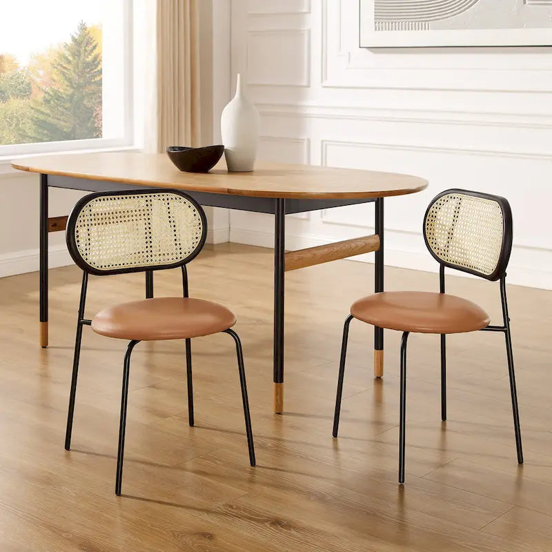 Chaises de salle à manger rembourrées en similicuir et cannage Art Leon (lot de 2)
