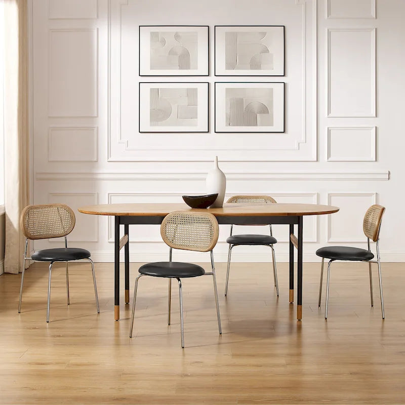 Chaises de salle à manger rembourrées en similicuir et cannage Art Leon (lot de 2)