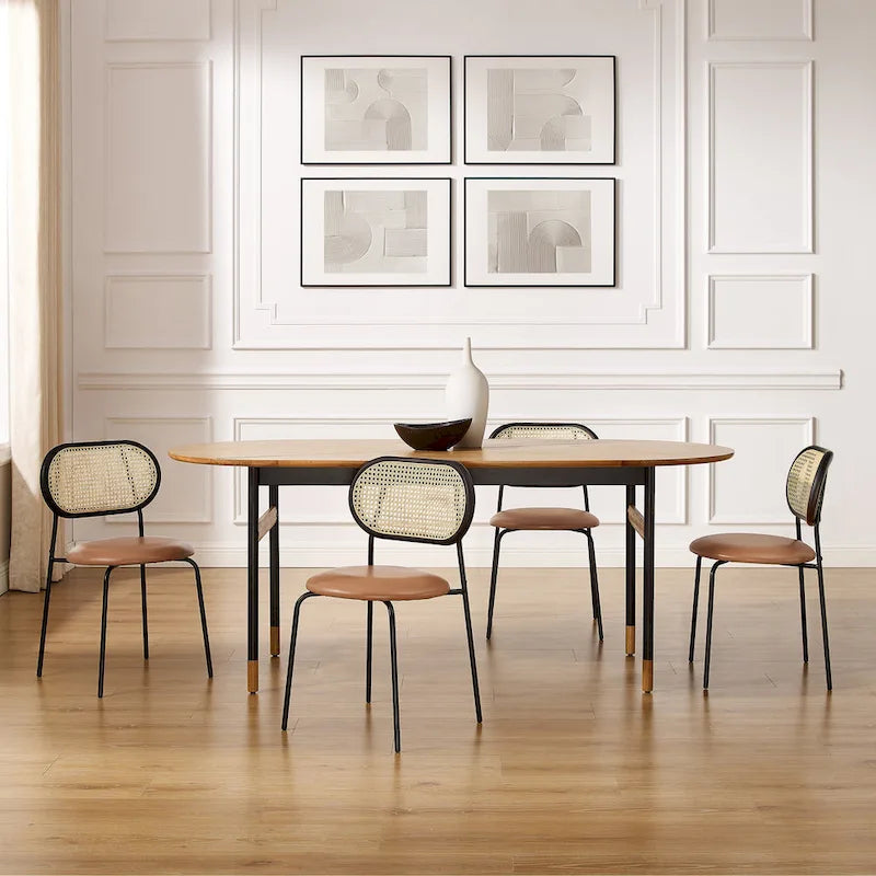 Chaises de salle à manger rembourrées en similicuir et cannage Art Leon (lot de 2)