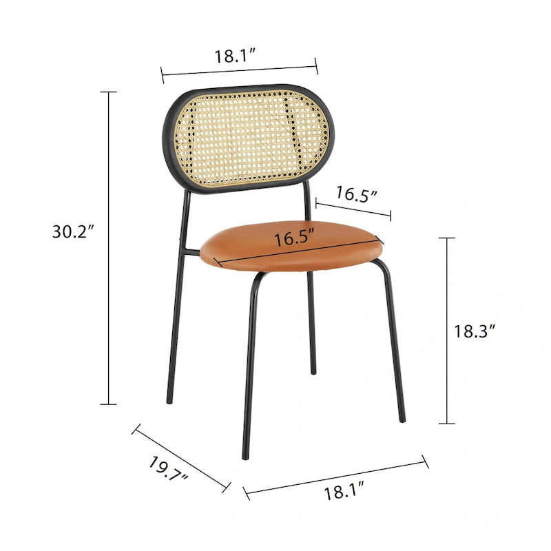 Chaises de salle à manger rembourrées en similicuir et cannage Art Leon (lot de 2)