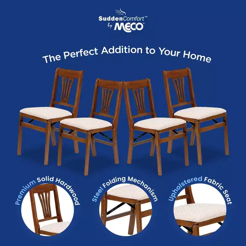 MECO Stakmore Urn Ensemble de chaises pliantes de salle à manger en bois massif de qualité supérieure avec siège rembourré en tissu, lot de 4, couleur bois de fruit/rose poudré