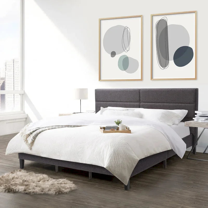 CorLiving Bellevue Dark Grey Upholstered Panel Bed, King