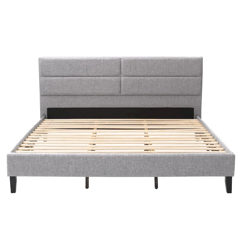 CorLiving Bellevue Dark Grey Upholstered Panel Bed, King