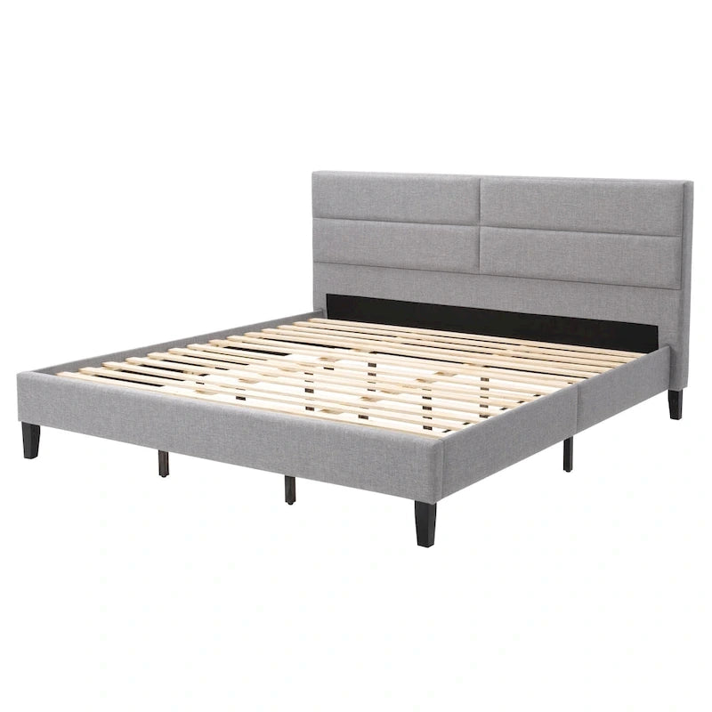 CorLiving Bellevue Dark Grey Upholstered Panel Bed, King