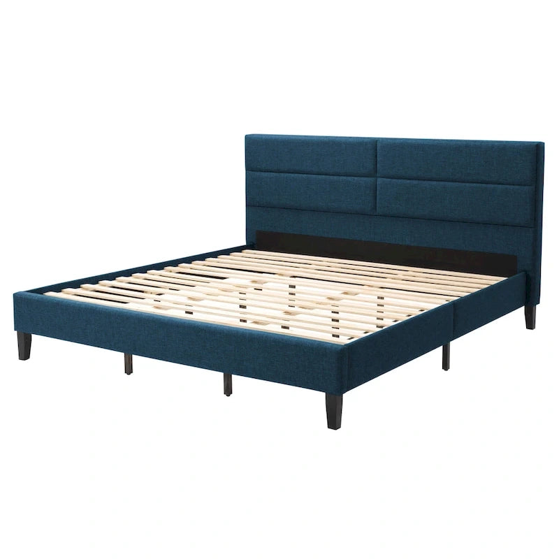 CorLiving Bellevue Dark Grey Upholstered Panel Bed, King