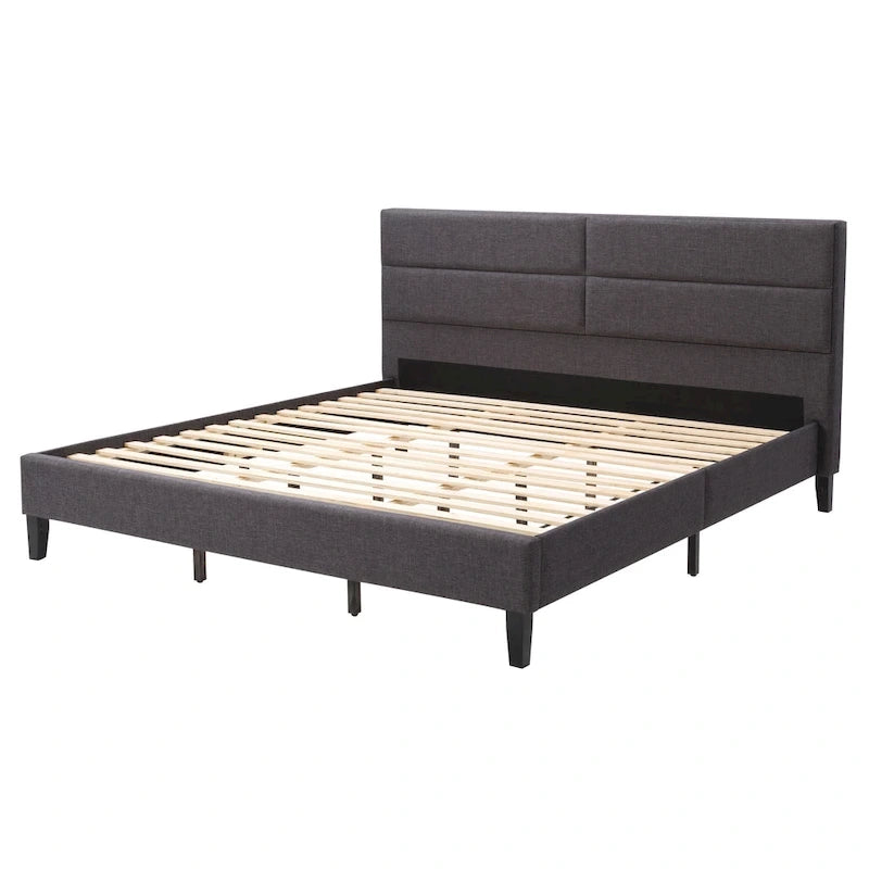 CorLiving Bellevue Dark Grey Upholstered Panel Bed, King