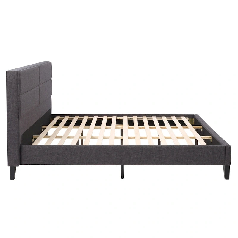 CorLiving Bellevue Dark Grey Upholstered Panel Bed, King