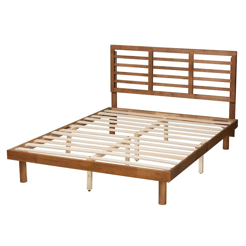 Lucine Mid-Century Modern Ash Walnut Finished Wood Platform Bed