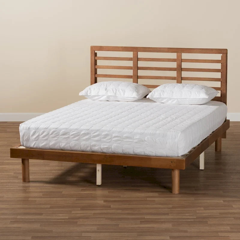 Lucine Mid-Century Modern Ash Walnut Finished Wood Platform Bed