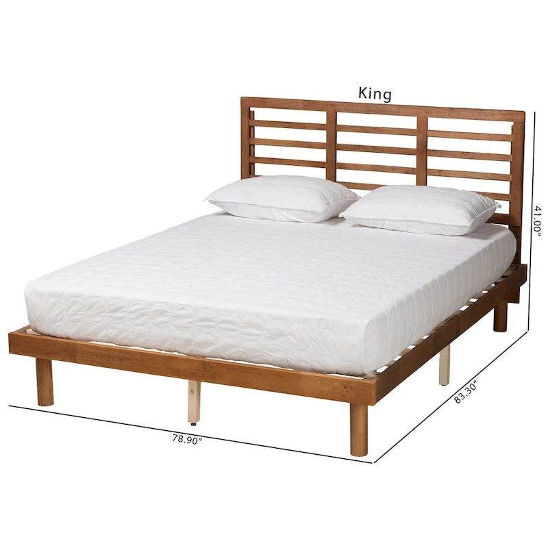 Lucine Mid-Century Modern Ash Walnut Finished Wood Platform Bed