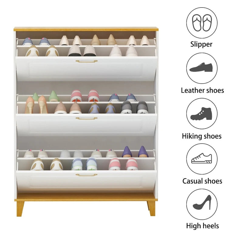 24-Pair Shoe Storage Cabinet with 3 Flip Drawers White by Kerrogee