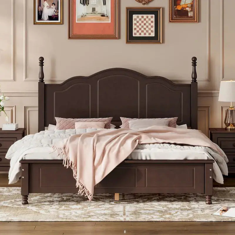 VIENO HOME Retro Wood Queen/Full Size Platform Bed Frame with Wooden Slat Support,No Box Spring Needed