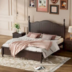 VIENO HOME Cadre de lit plateforme rétro en bois Queen/Grand Lit avec support à lattes en bois, pas besoin de sommier tapissier
