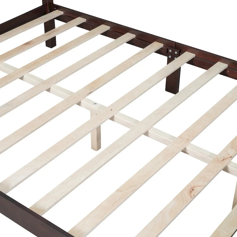 VIENO HOME Cadre de lit plateforme rétro en bois Queen/Grand Lit avec support à lattes en bois, pas besoin de sommier tapissier