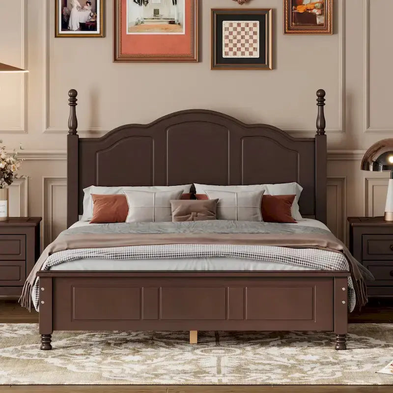VIENO HOME Cadre de lit plateforme rétro en bois Queen/Grand Lit avec support à lattes en bois, pas besoin de sommier tapissier