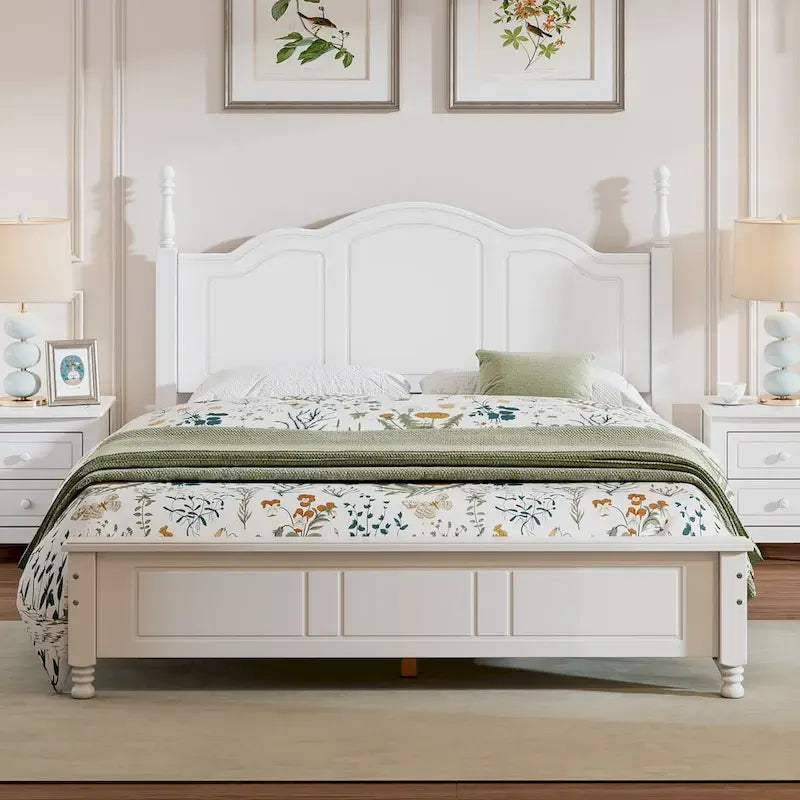 VIENO HOME Cadre de lit plateforme rétro en bois Queen/Grand Lit avec support à lattes en bois, pas besoin de sommier tapissier