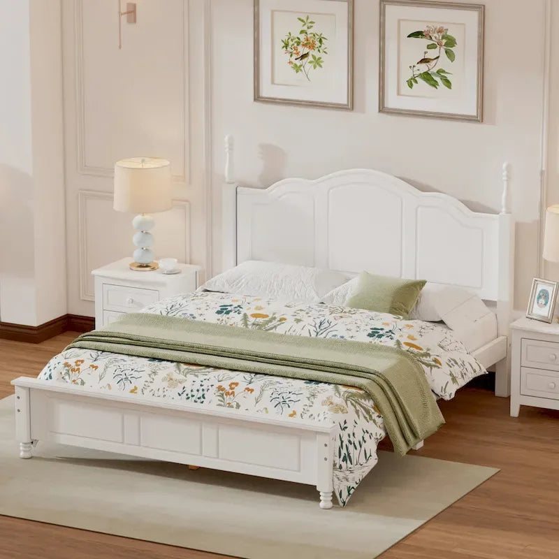 VIENO HOME Cadre de lit plateforme rétro en bois Queen/Grand Lit avec support à lattes en bois, pas besoin de sommier tapissier