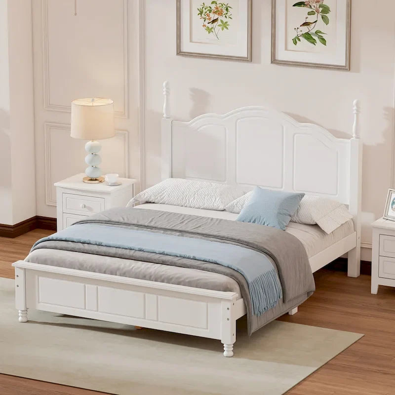 VIENO HOME Cadre de lit plateforme rétro en bois Queen/Grand Lit avec support à lattes en bois, pas besoin de sommier tapissier
