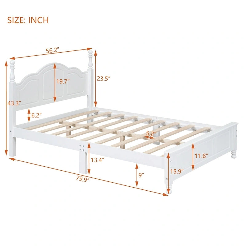 VIENO HOME Cadre de lit plateforme rétro en bois Queen/Grand Lit avec support à lattes en bois, pas besoin de sommier tapissier