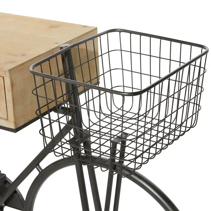 Metal Bike 3 Drawers Console Table with Brown Wood Top - Black - Roche River Decor - 15Wx58Lx34H