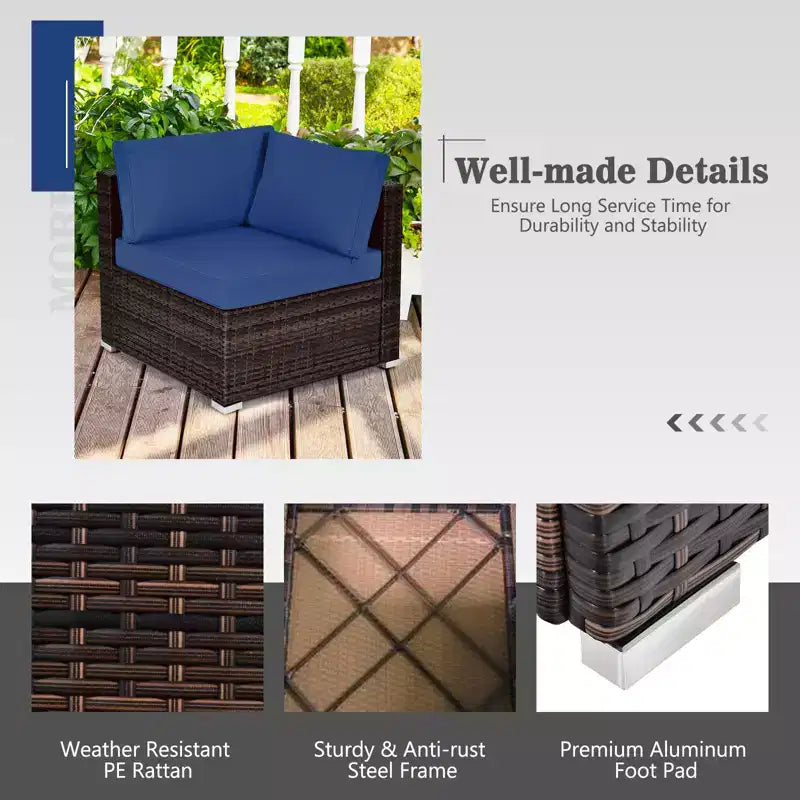 Costway 7PCS Patio Rattan Furniture Set Fire Pit Table Cover Glass Top Cushion Off White\Black\Navy\Red\Turquoise
