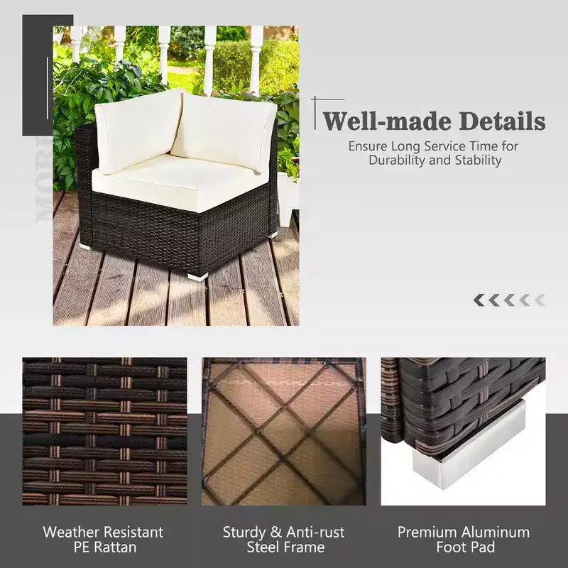 Costway 7PCS Patio Rattan Furniture Set Fire Pit Table Cover Glass Top Cushion Off White\Black\Navy\Red\Turquoise