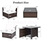 Costway 7PCS Patio Rattan Furniture Set Fire Pit Table Cover Glass Top Cushion Off White\Black\Navy\Red\Turquoise
