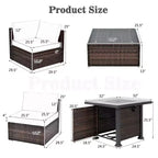 Costway 7PCS Patio Rattan Furniture Set Fire Pit Table Cover Glass Top Cushion Off White\Black\Navy\Red\Turquoise